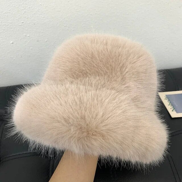 Wide Brim Fluffy Bucket Hat Women's Shoes & Accessories Beige - DailySale