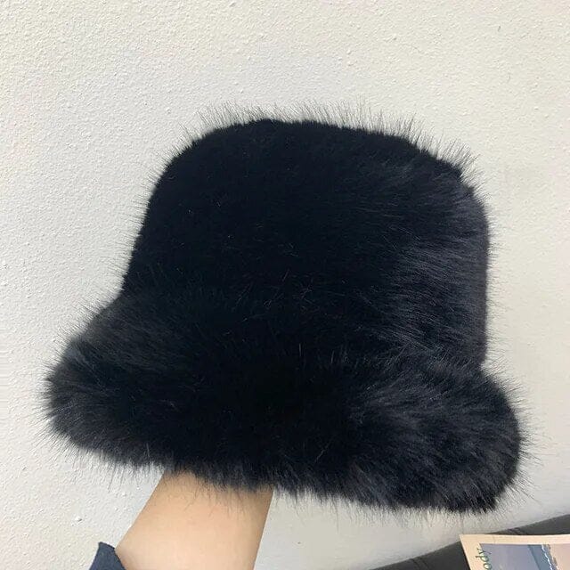 Wide Brim Fluffy Bucket Hat Women's Shoes & Accessories Black - DailySale