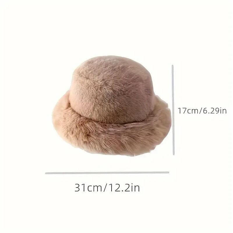 Womens Bucket Hat with Wide Brim Winter Fleece Faux Fur Fluffy Hat