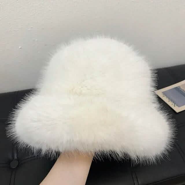 White Fluffy Hat Custom Logo Furry Fur Warm Fashion Plain Winter