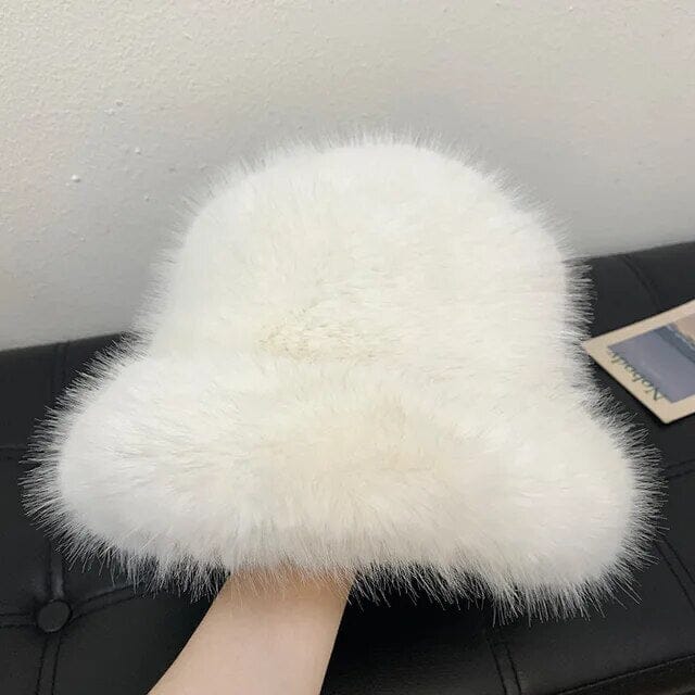 Wide Brim Fluffy Bucket Hat Women's Shoes & Accessories White - DailySale