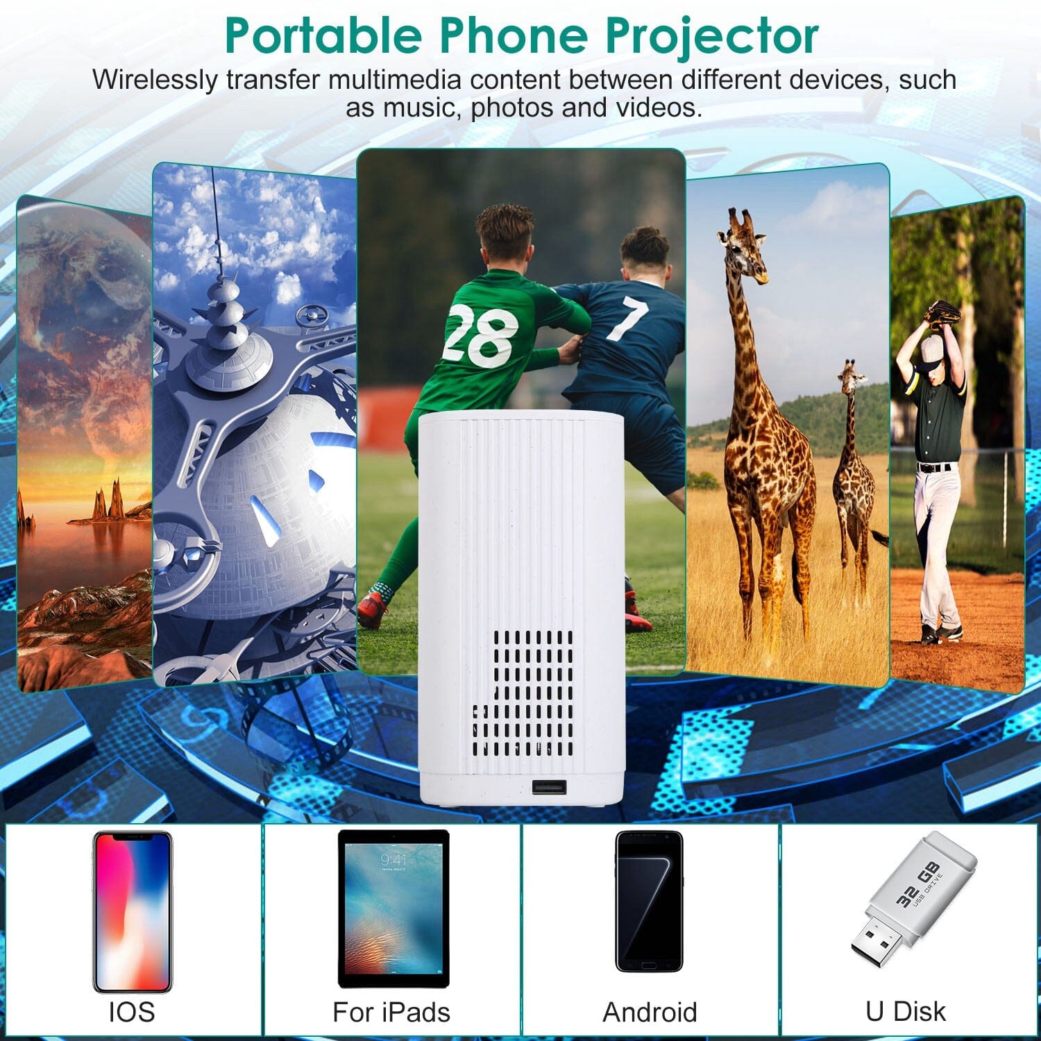 WiFi 1080P Projector Phone Projector Home Movie Projector Compatible with IOS Android iPads U Disk TV & Video - DailySale