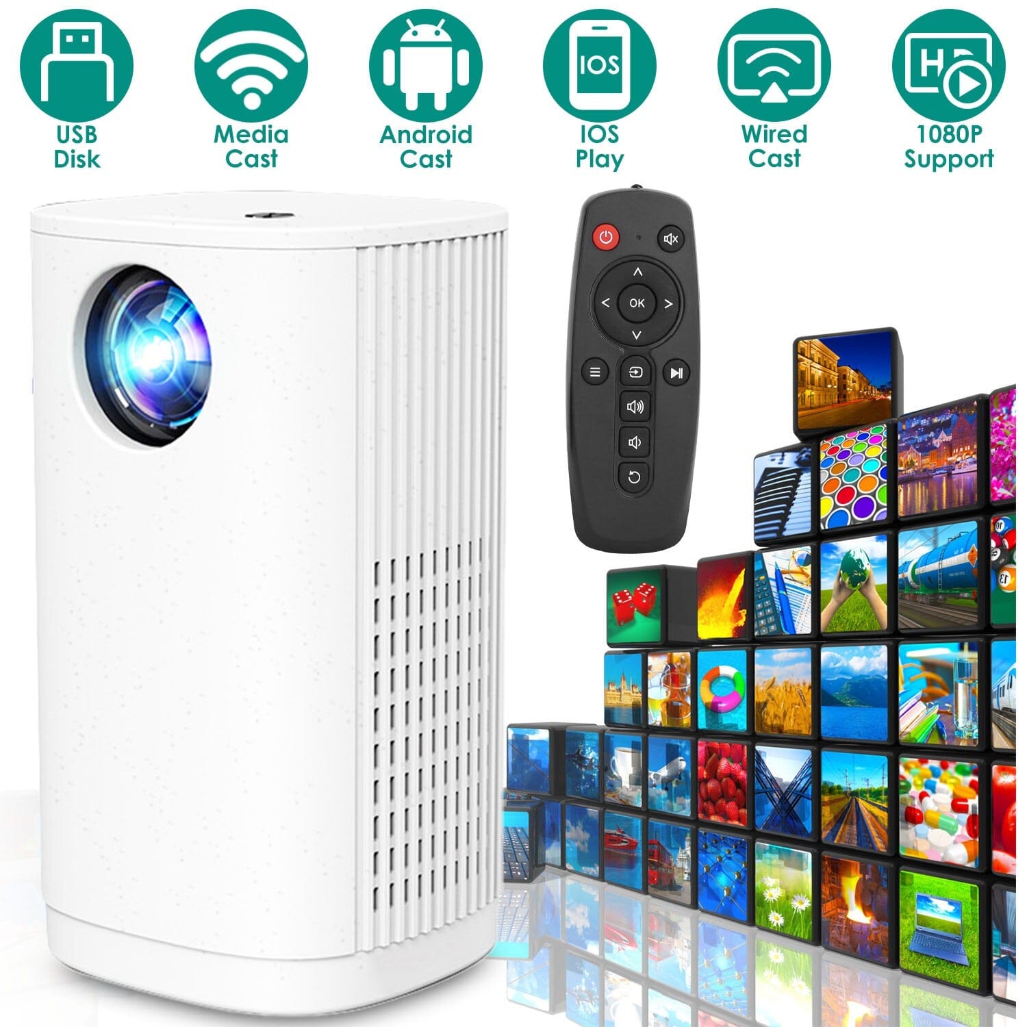 WiFi 1080P Projector Phone Projector Home Movie Projector Compatible with IOS Android iPads U Disk TV & Video - DailySale