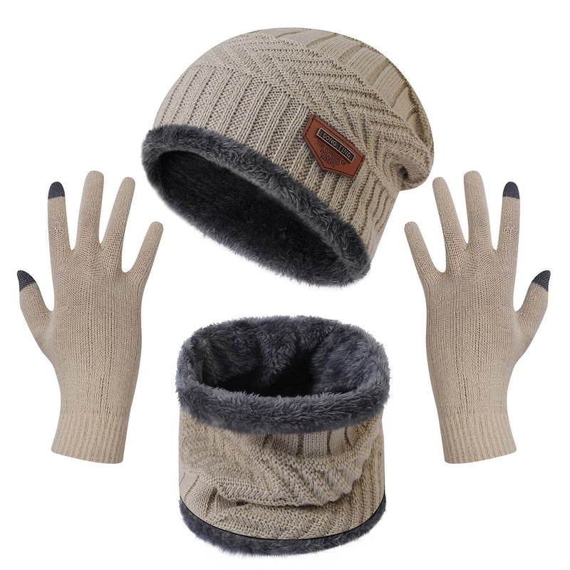 Winter Warm Beanie and Touch Screen Gloves Scarfs Set Sports & Outdoors Beige - DailySale