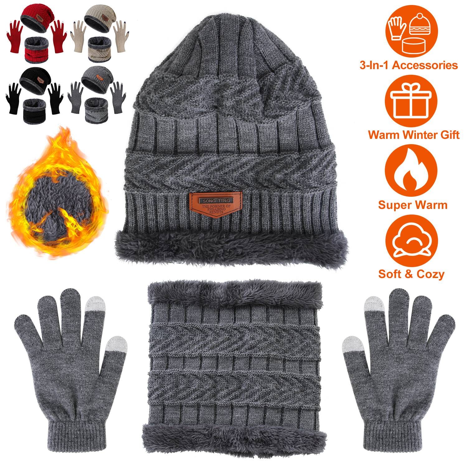 Winter Warm Beanie and Touch Screen Gloves Scarfs Set Sports & Outdoors - DailySale