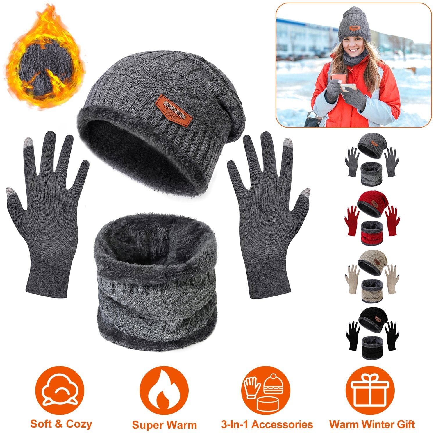 Winter Warm Beanie and Touch Screen Gloves Scarfs Set Sports & Outdoors - DailySale