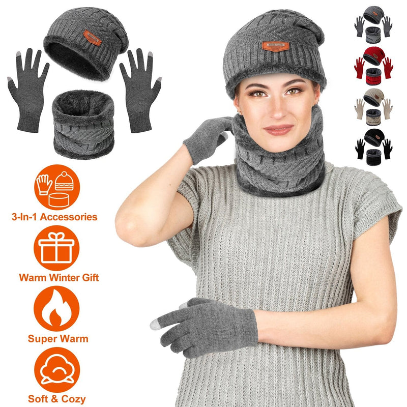 Winter Warm Beanie and Touch Screen Gloves Scarfs Set Sports & Outdoors - DailySale