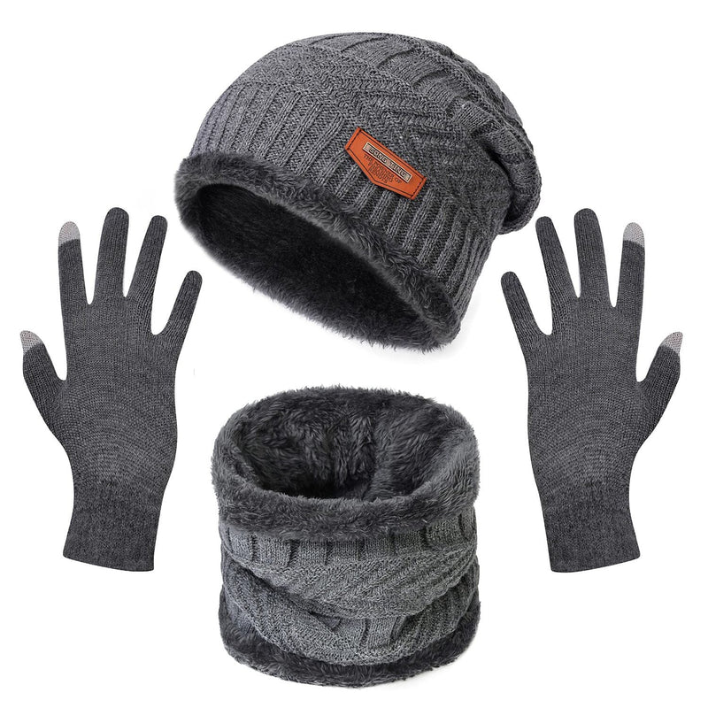 Winter Warm Beanie and Touch Screen Gloves Scarfs Set Sports & Outdoors Gray - DailySale