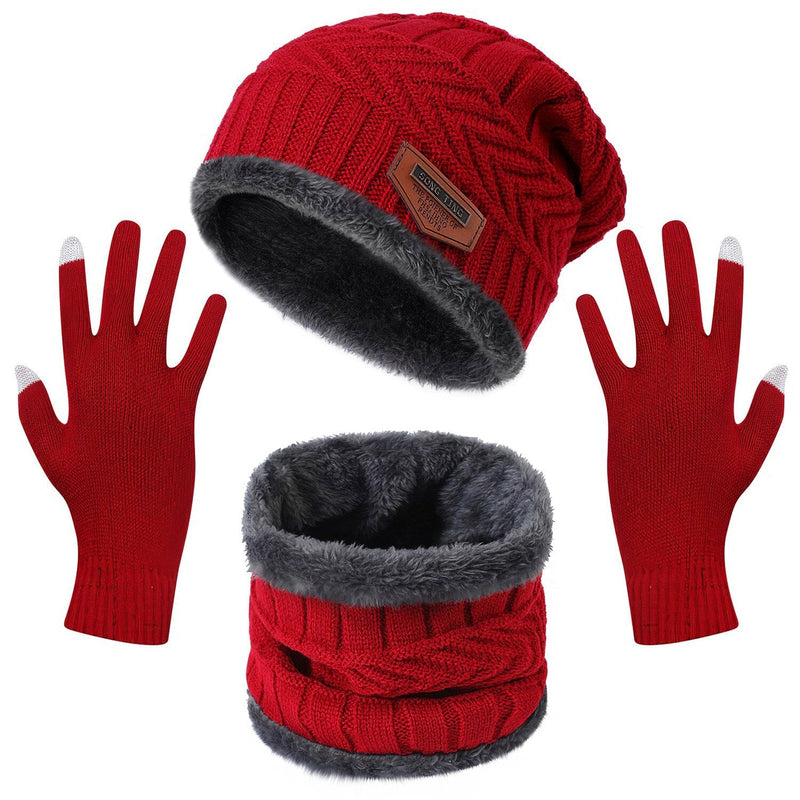 Winter Warm Beanie and Touch Screen Gloves Scarfs Set Sports & Outdoors Red - DailySale