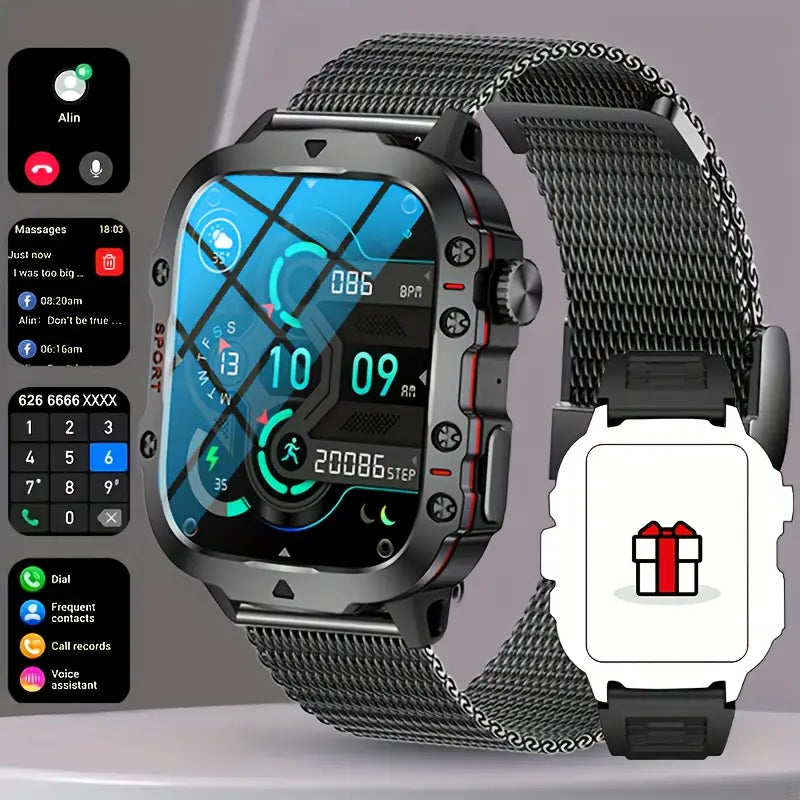 Wireless Talk Fitness AI Voice Outdoor 100+ Sports Mode Outdoor Smart Watch Smart Watches Black Mesh Tape - DailySale