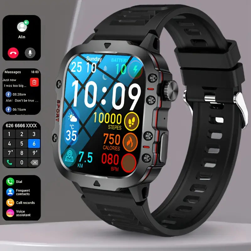 Wireless Talk Fitness AI Voice Outdoor 100+ Sports Mode Outdoor Smart Watch Smart Watches Black Silicone - DailySale