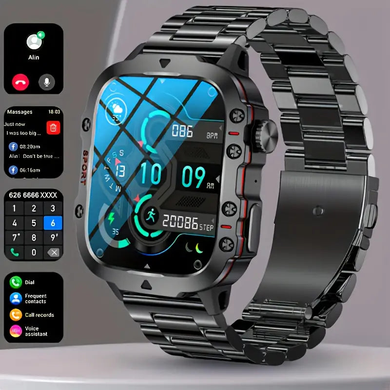 Wireless Talk Fitness AI Voice Outdoor 100+ Sports Mode Outdoor Smart Watch Smart Watches Black Steel Grip - DailySale