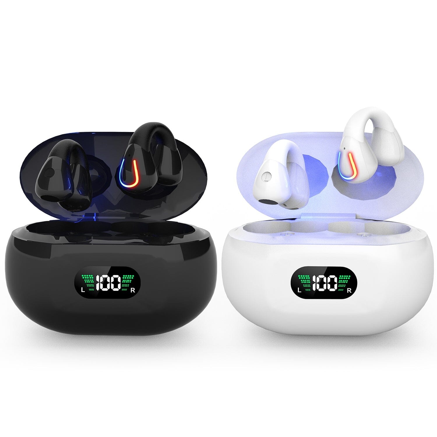 Wireless v5.3 Earbuds Clip-on Open TWS Earphones with Built-in Mic LED Charging Display Case Headphones - DailySale