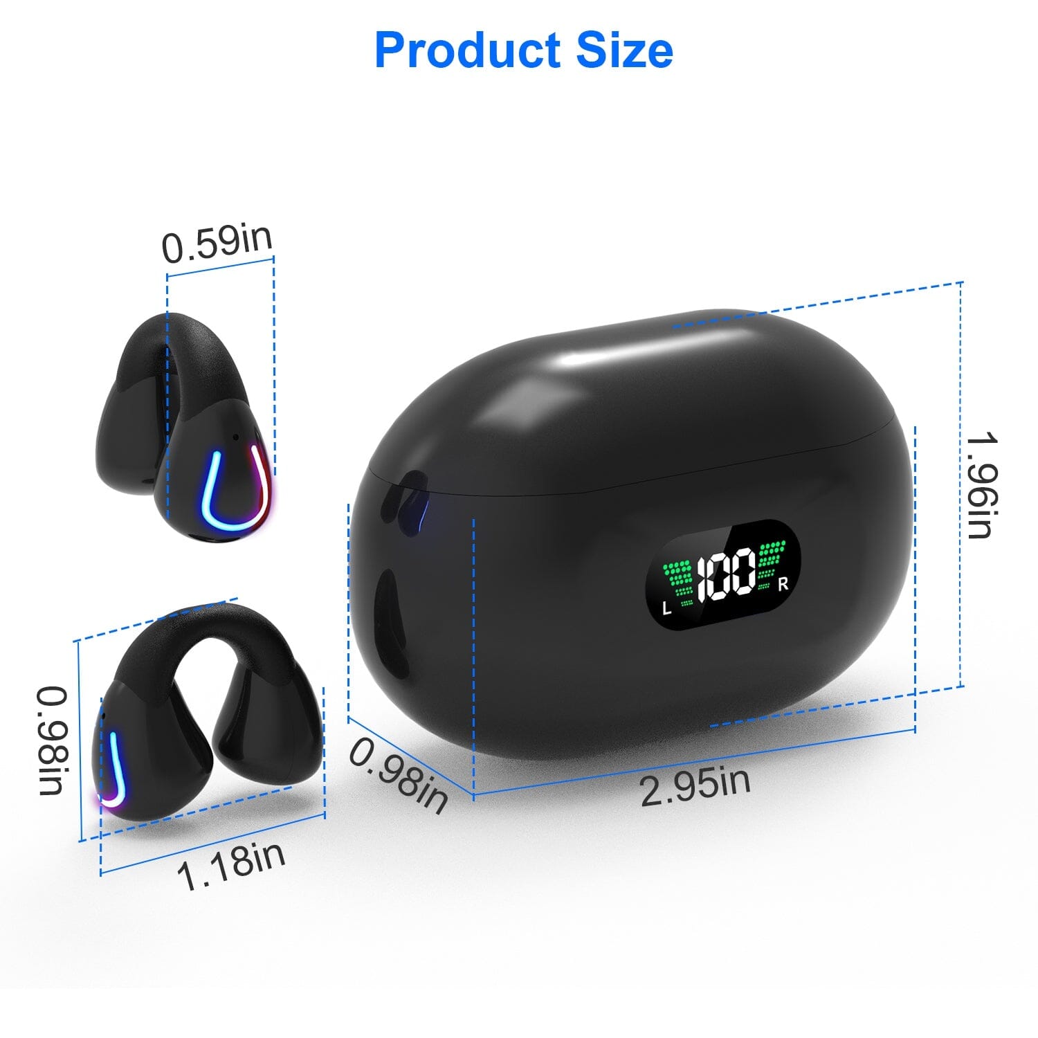 Wireless v5.3 Earbuds Clip-on Open TWS Earphones with Built-in Mic LED Charging Display Case Headphones - DailySale