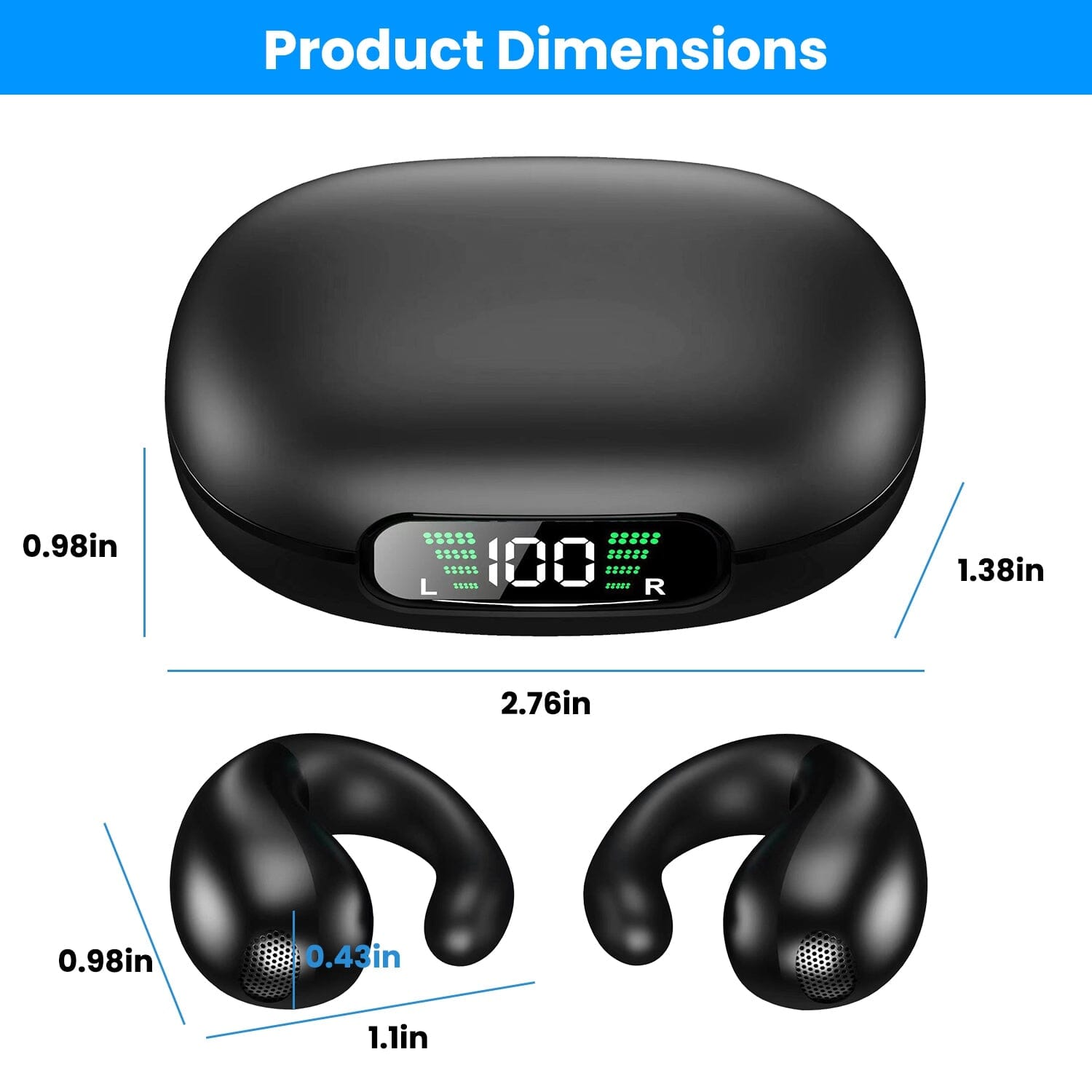 Wireless V5.3 Open Ear Clip Earbuds IPX3 Waterproof Ultra Open Earbuds with LED Display Headphones - DailySale