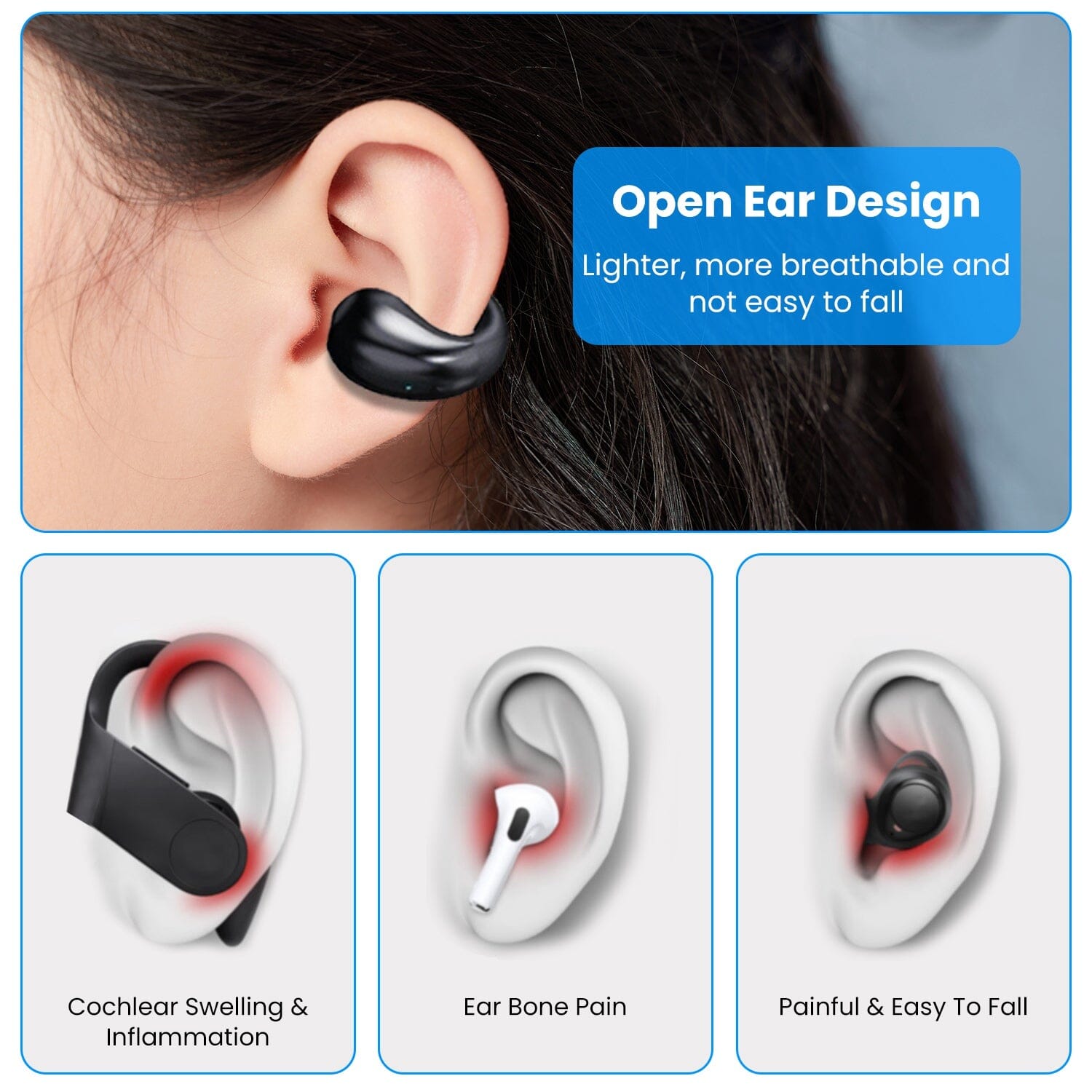 Wireless V5.3 Open Ear Clip Earbuds IPX3 Waterproof Ultra Open Earbuds with LED Display Headphones - DailySale