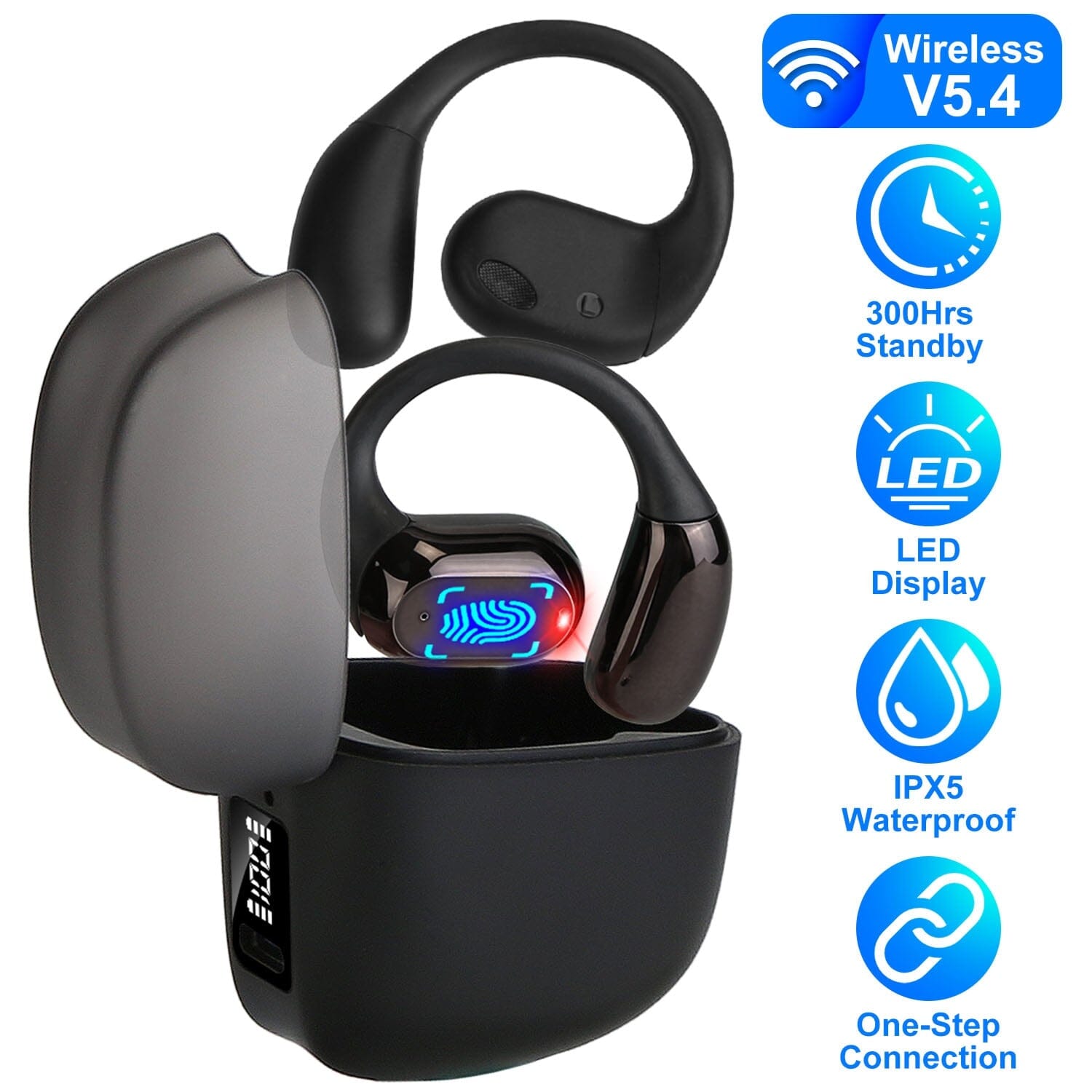 Wireless V5.4 Open Ear Earbuds with Earhook LED Display Charging Case Headphones - DailySale