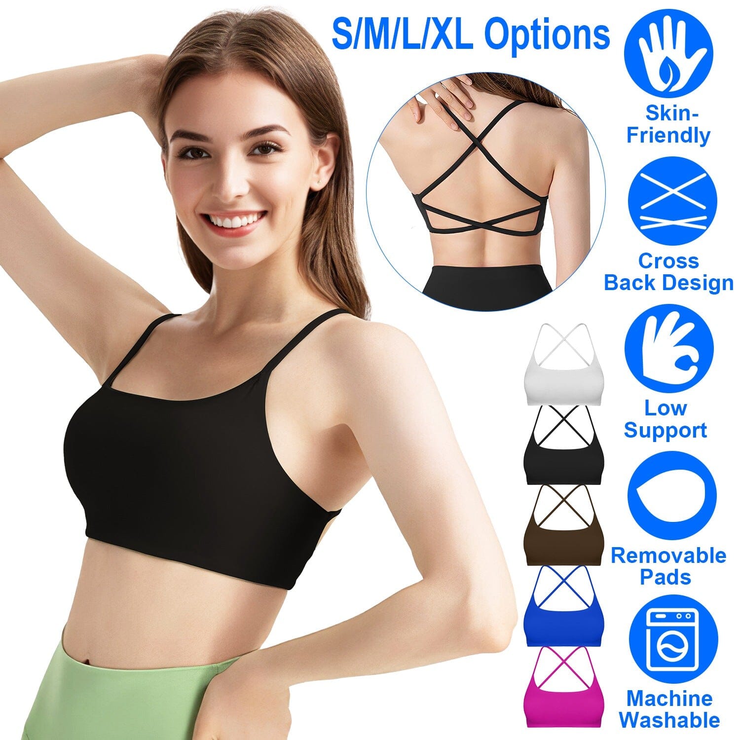 Women Cross Back Sport Bras Padded with Removable Pads Thin Straps Women's Swimwear & Lingerie - DailySale