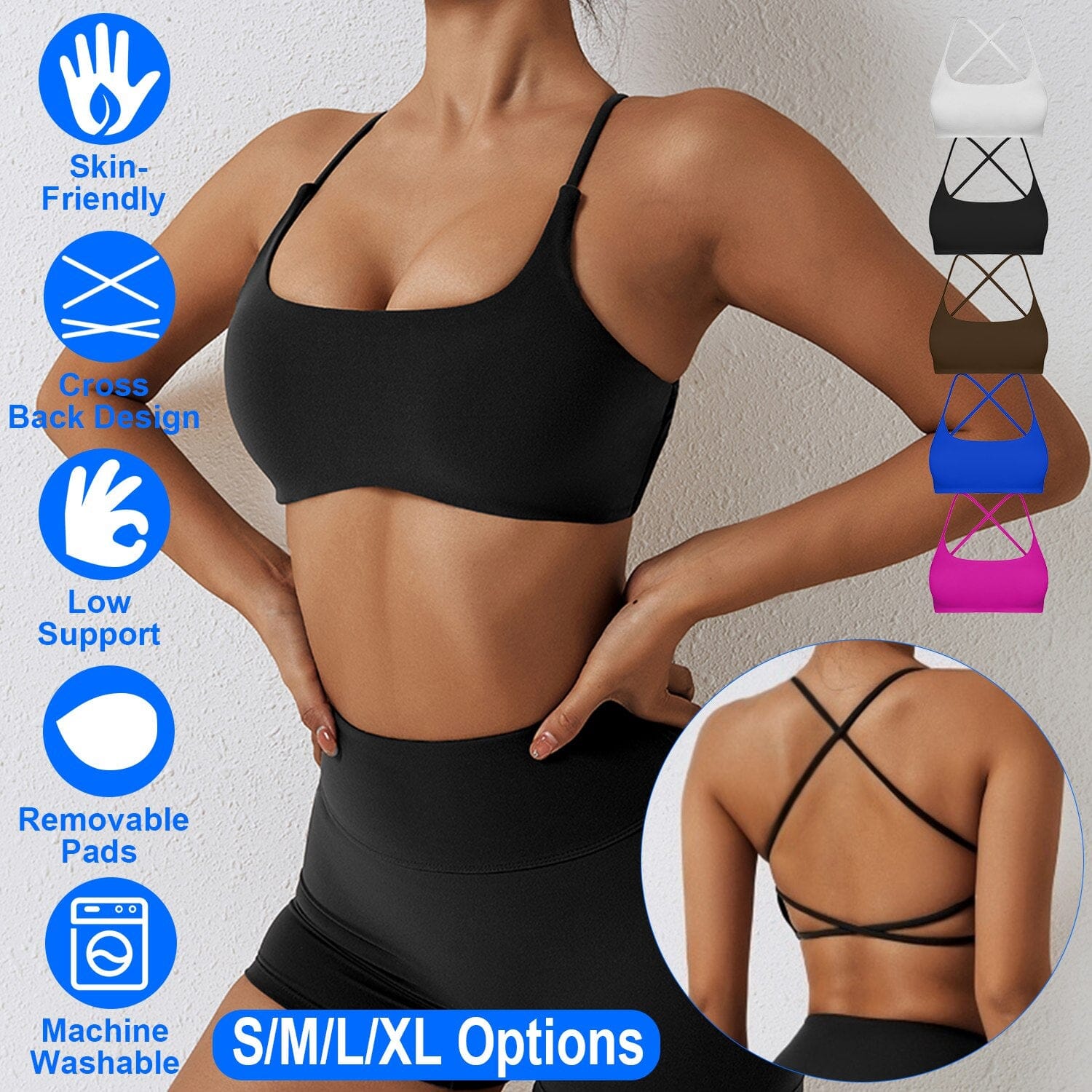 Women Cross Back Sport Bras Padded with Removable Pads Thin Straps Women's Swimwear & Lingerie - DailySale