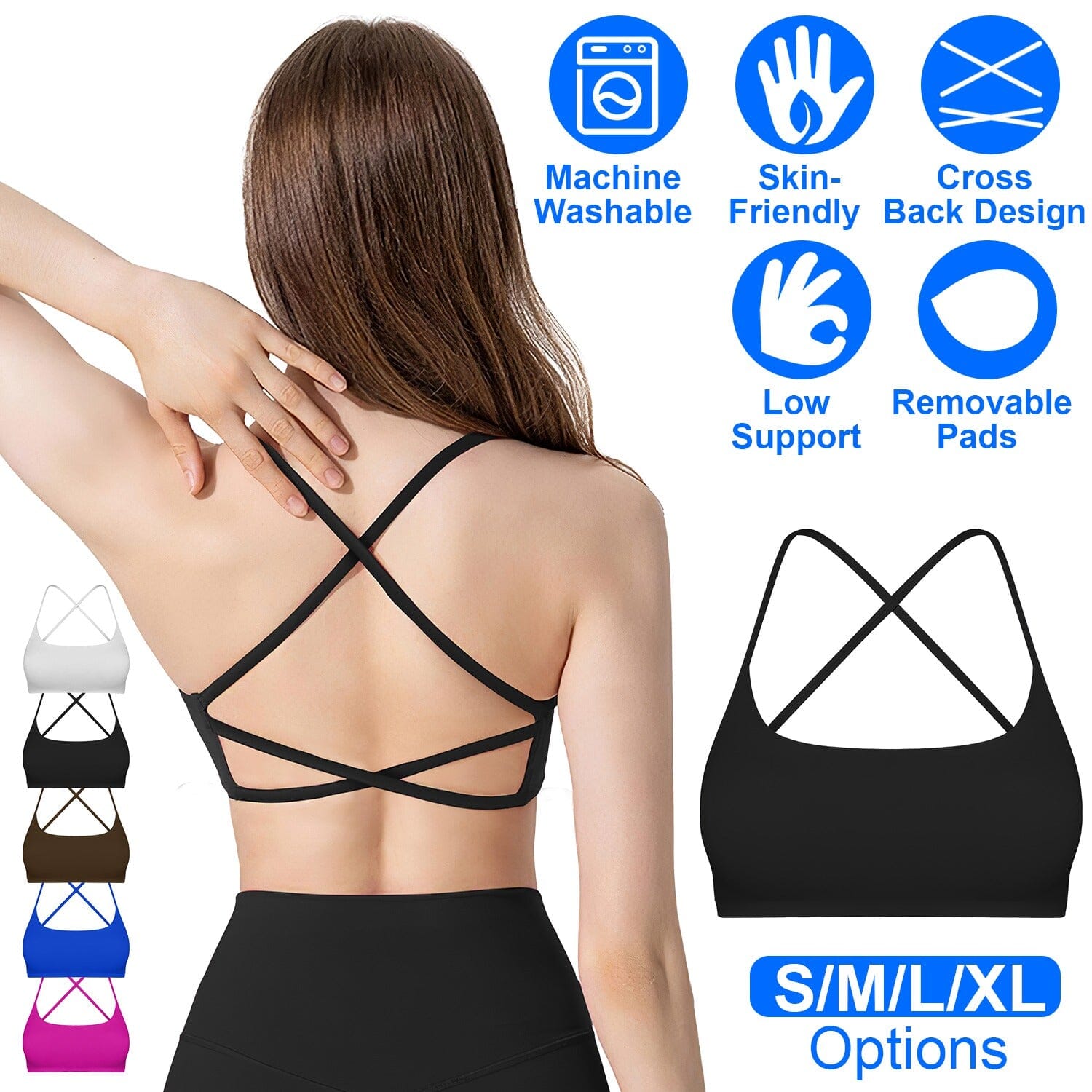 Women Cross Back Sport Bras Padded with Removable Pads Thin Straps Women's Swimwear & Lingerie - DailySale