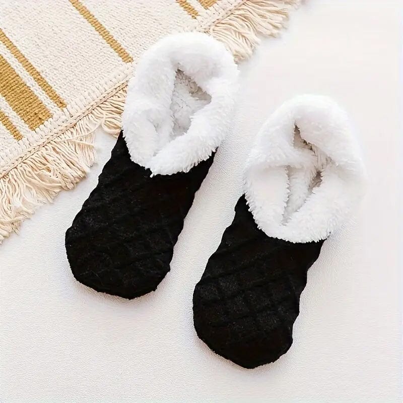 Women's Autumn Winter Plush Lined Indoor Low Cut Socks Women's Shoes & Accessories Black - DailySale