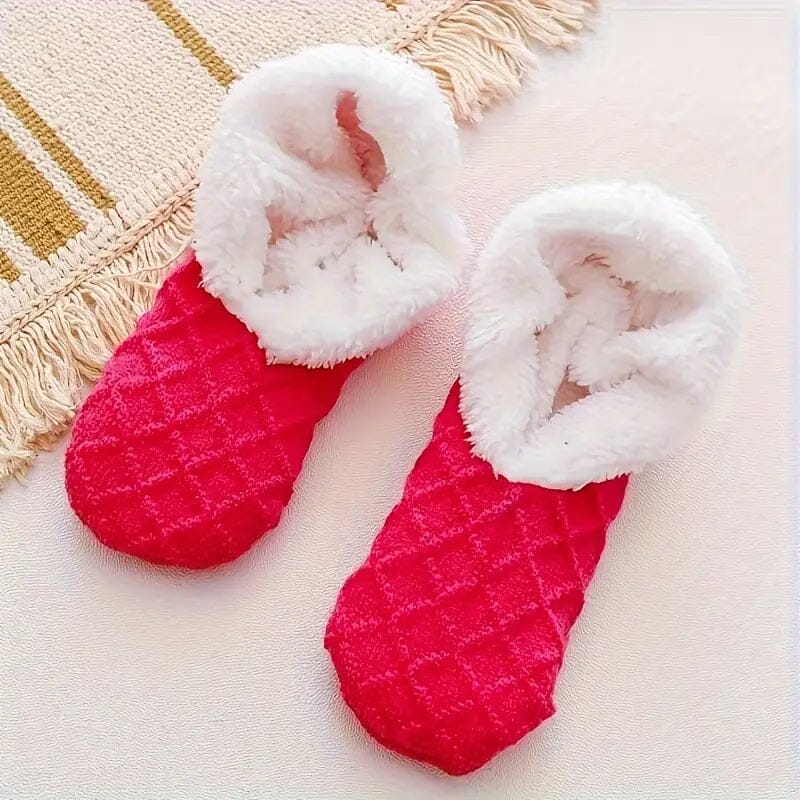 Women's Autumn Winter Plush Lined Indoor Low Cut Socks Women's Shoes & Accessories Red - DailySale