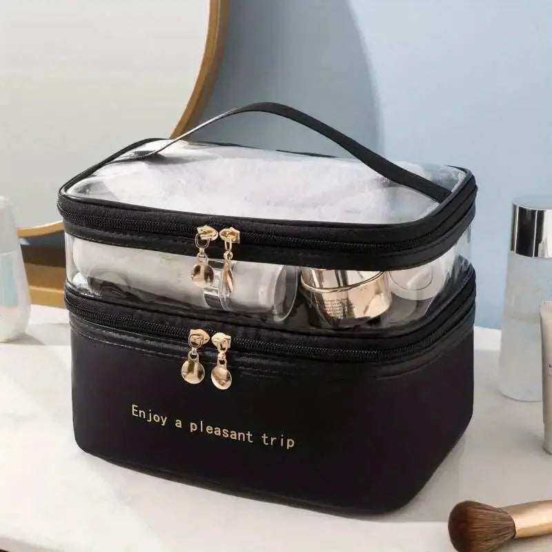 Women's Double Layer Makeup Bag Bags & Travel Black - DailySale