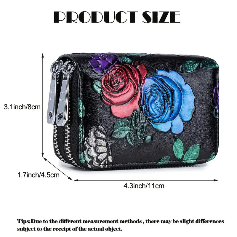 Women's Floral Faux Leather Double Zipper Card Holder and Coin Purse Women's Shoes & Accessories - DailySale