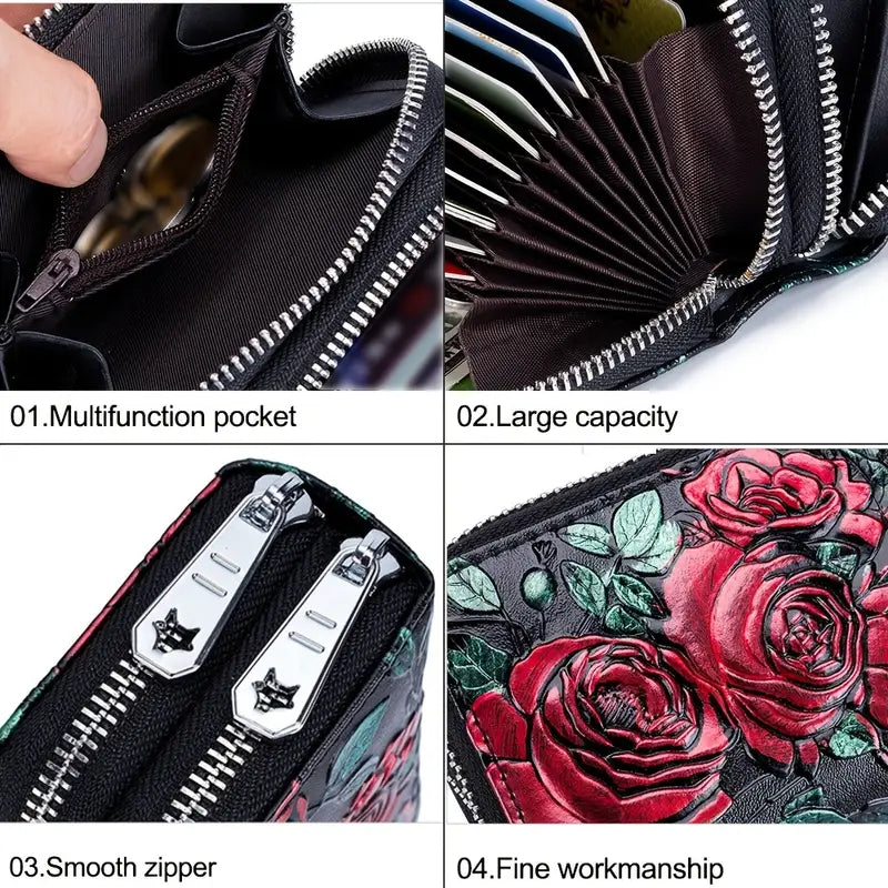 Women's Floral Faux Leather Double Zipper Card Holder and Coin Purse Women's Shoes & Accessories - DailySale