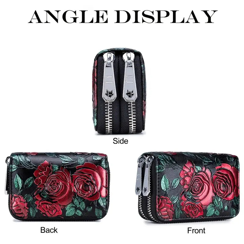 Women's Floral Faux Leather Double Zipper Card Holder and Coin Purse Women's Shoes & Accessories - DailySale