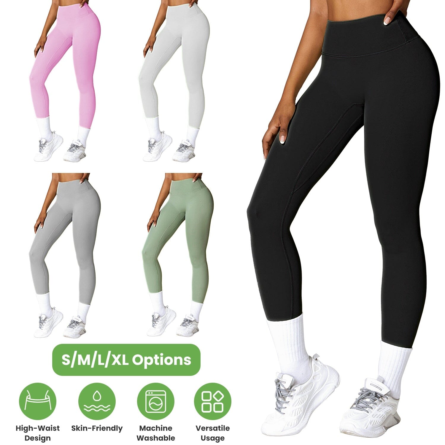 Women's High Waist Workout Leggings Tummy Control Compression with 25" Inseam No Front Seam Women's Bottoms - DailySale