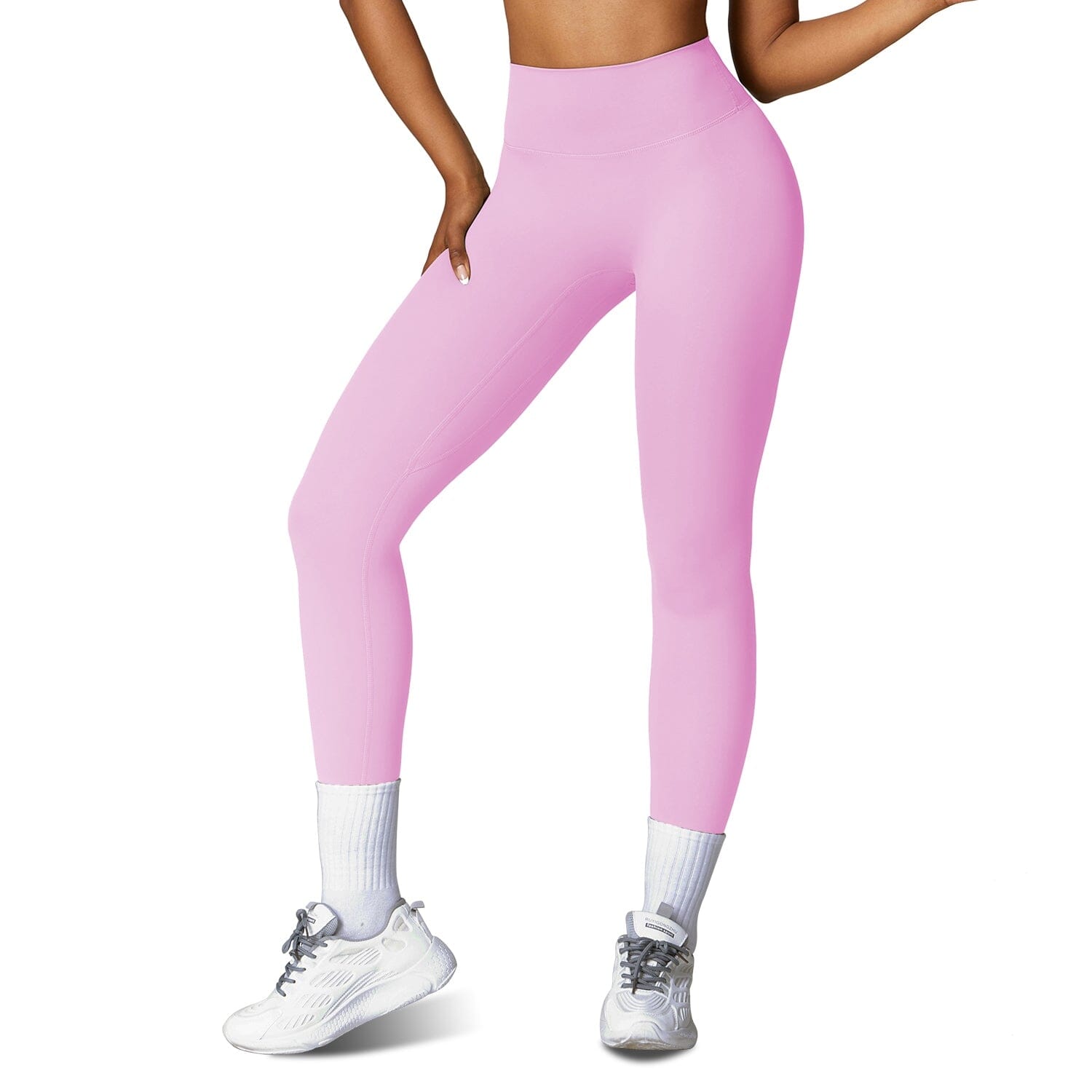 Women's High Waist Workout Leggings Tummy Control Compression with 25" Inseam No Front Seam Women's Bottoms Pink S - DailySale