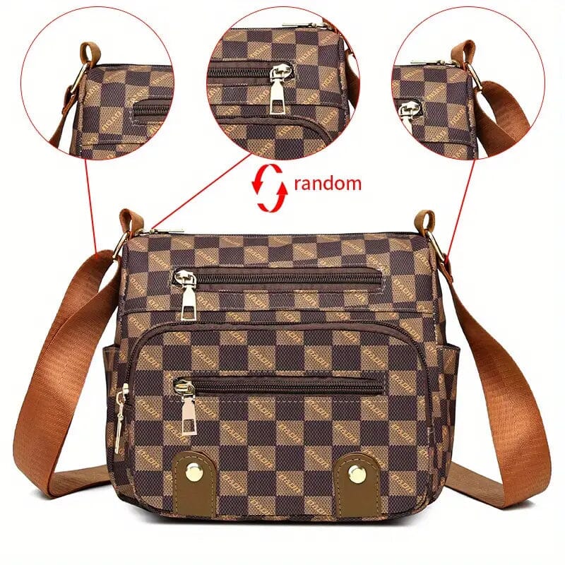 Women's Multi Pocket Plaid Pattern Crossbody Bag Bags & Travel Brown - DailySale