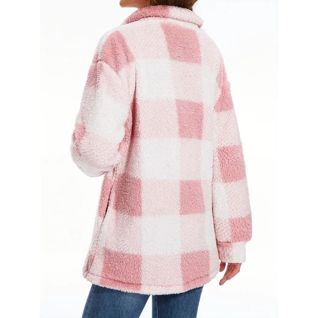 Women's Plaid Button-Front Teddy Coat Women's Outerwear - DailySale