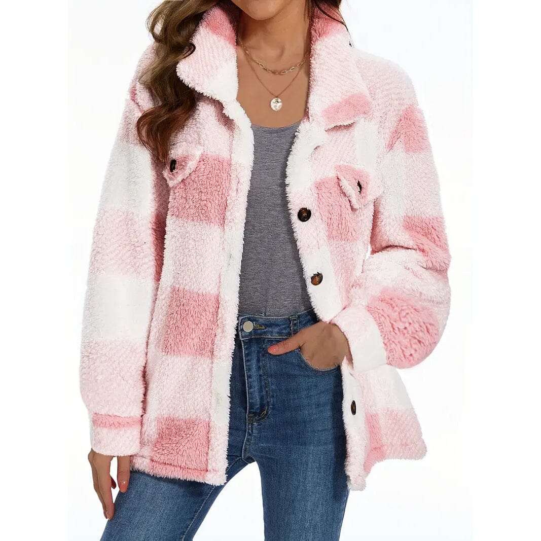 Women's Plaid Button-Front Teddy Coat Women's Outerwear - DailySale