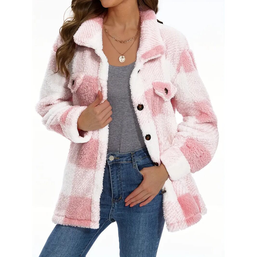 Women's Plaid Button-Front Teddy Coat Women's Outerwear S - DailySale