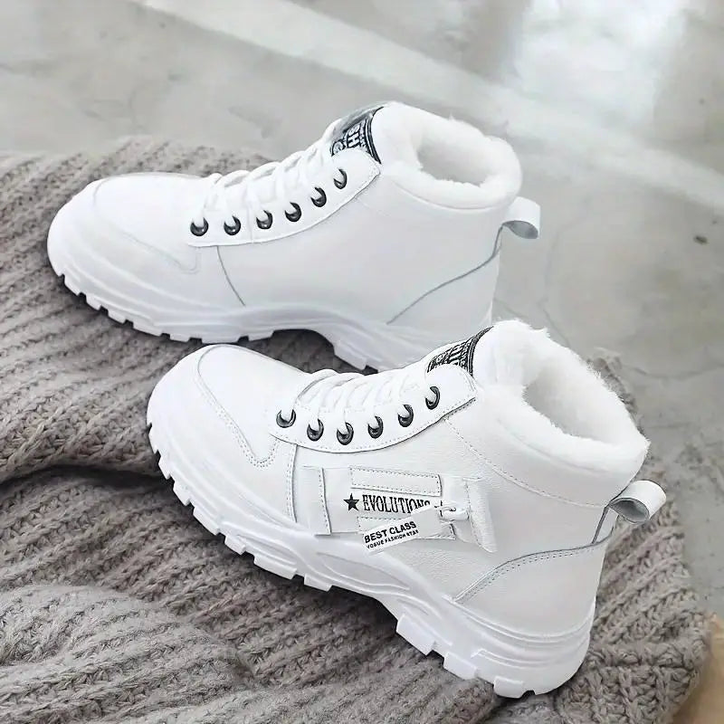 Women's Plush Lined Ankle Boots, Winter Warm Lace Up High Top Sneakers Women's Shoes & Accessories - DailySale