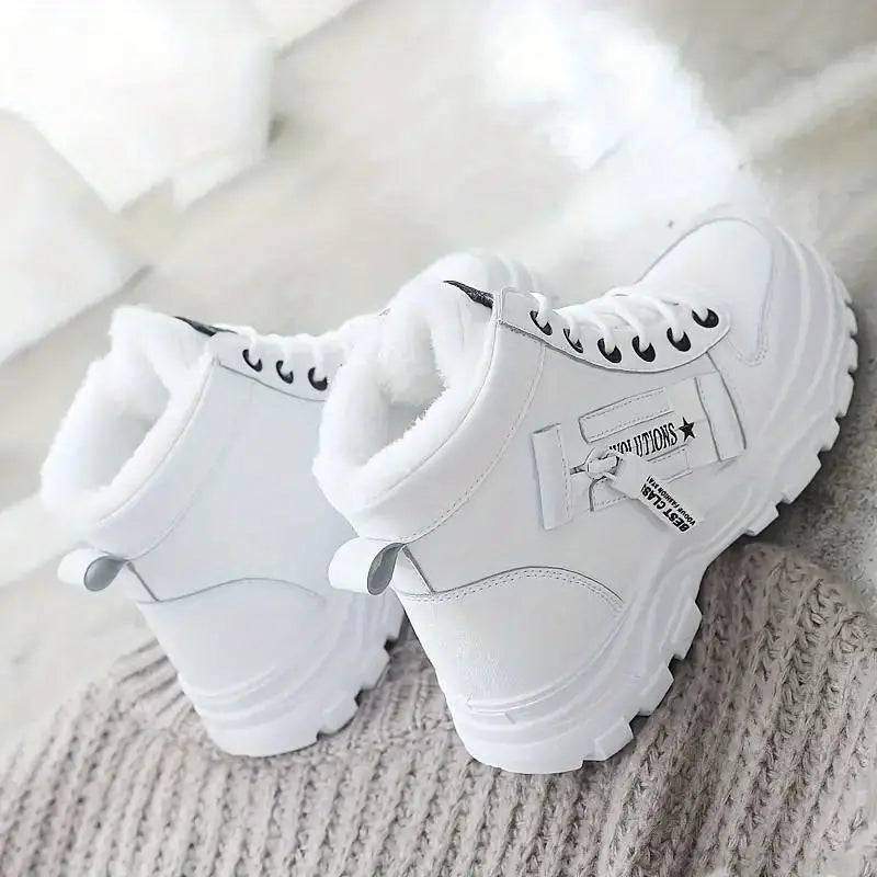 Women's Plush Lined Ankle Boots, Winter Warm Lace Up High Top Sneakers Women's Shoes & Accessories - DailySale