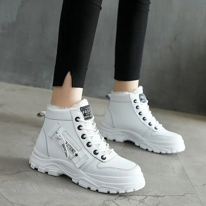 Women's Plush Lined Ankle Boots, Winter Warm Lace Up High Top Sneakers Women's Shoes & Accessories - DailySale