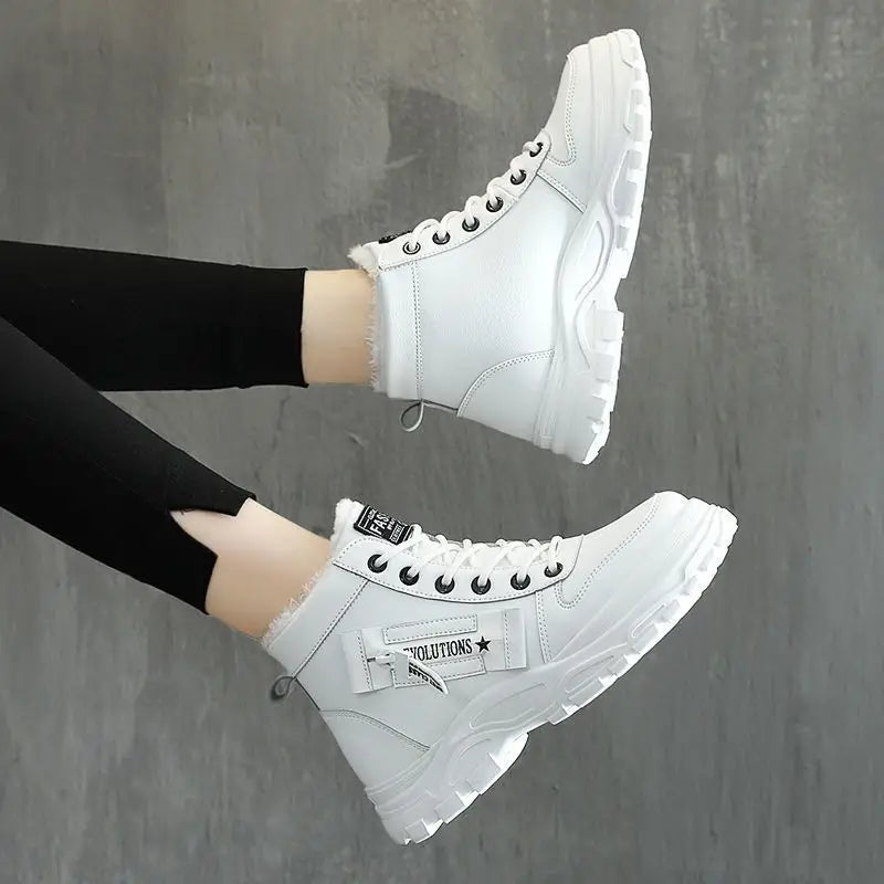 Women's Plush Lined Ankle Boots, Winter Warm Lace Up High Top Sneakers Women's Shoes & Accessories - DailySale