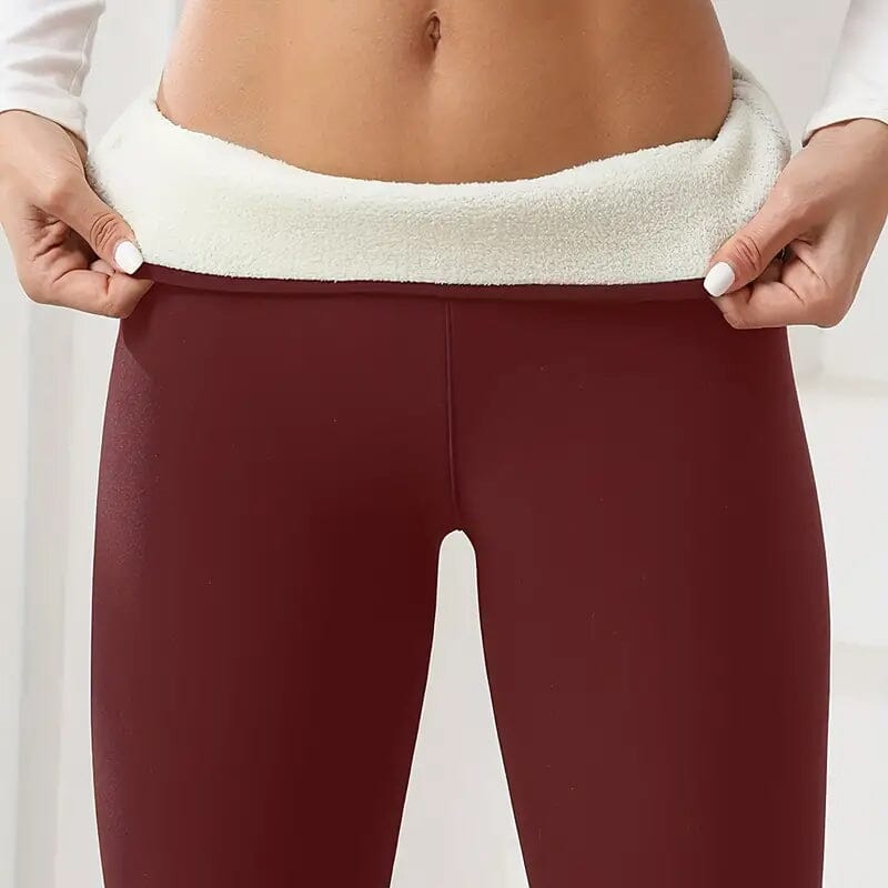 Women's Plush Lined Sherpa Leggings High-Stretch Yoga Pants Women's Bottoms Burgundy XS - DailySale