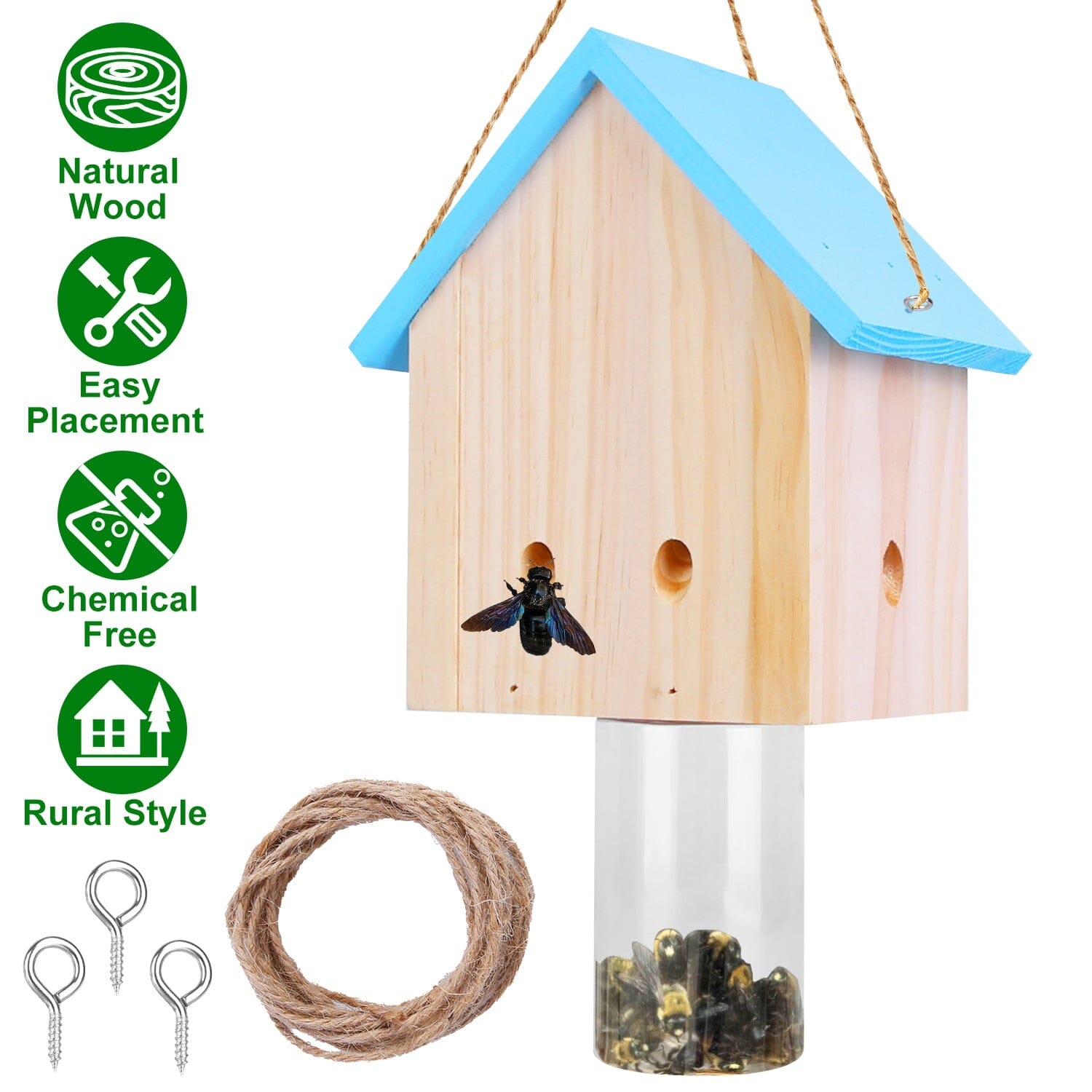 Wood Carpenter Bee Trap Outdoor Natural Pine Wood Pest Control - DailySale