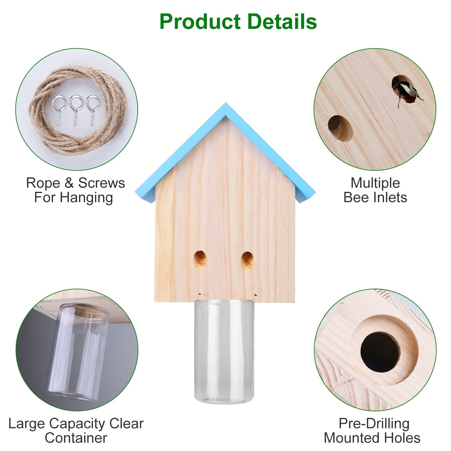 Wood Carpenter Bee Trap Outdoor Natural Pine Wood Pest Control - DailySale