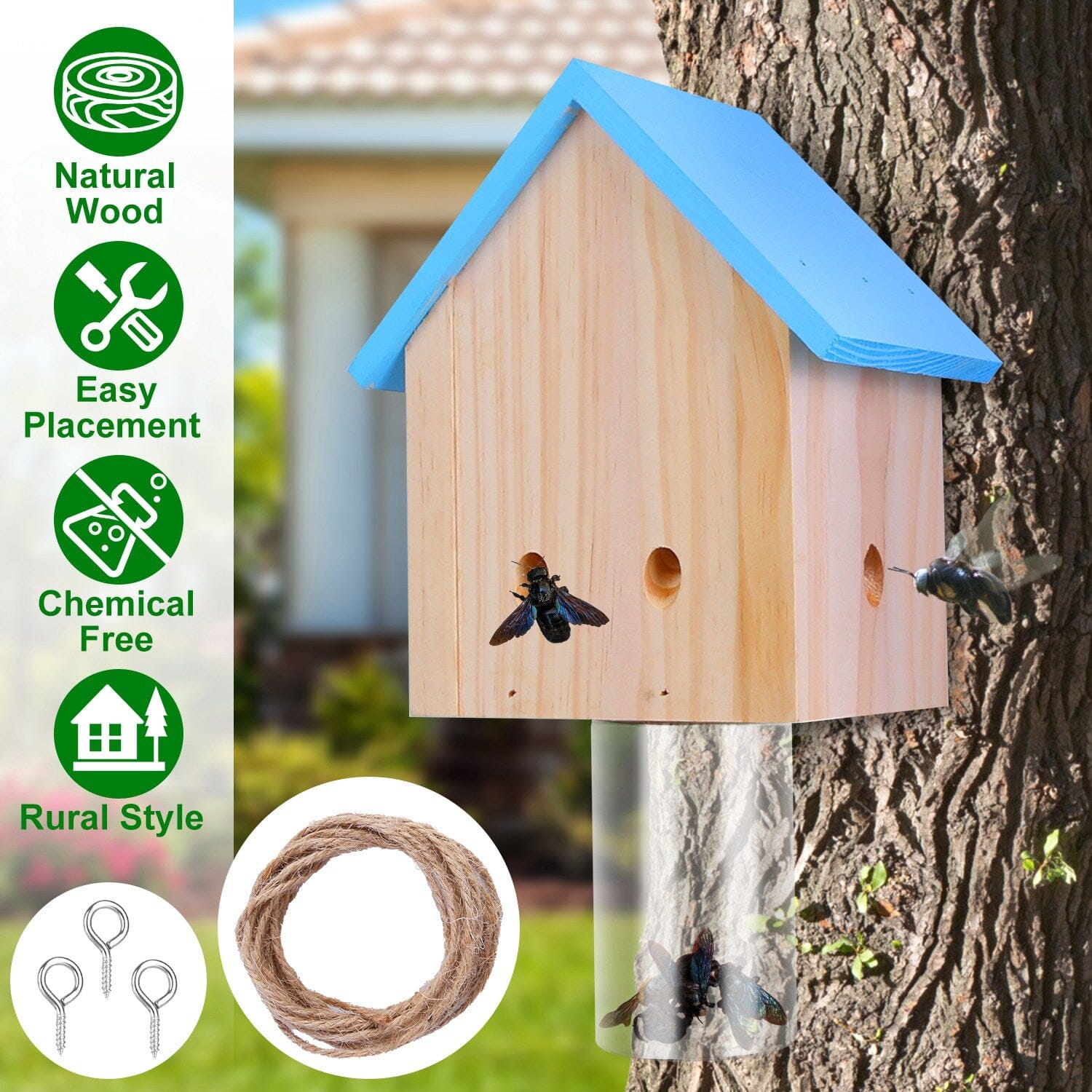 Wood Carpenter Bee Trap Outdoor Natural Pine Wood Pest Control - DailySale