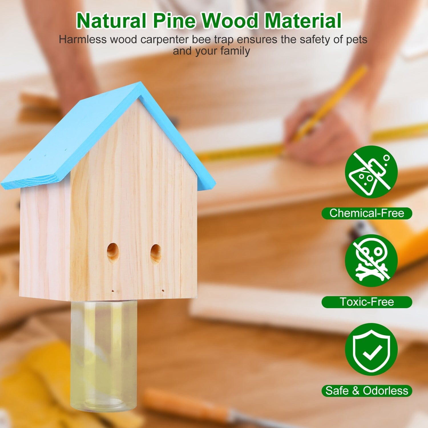 Wood Carpenter Bee Trap Outdoor Natural Pine Wood Pest Control - DailySale