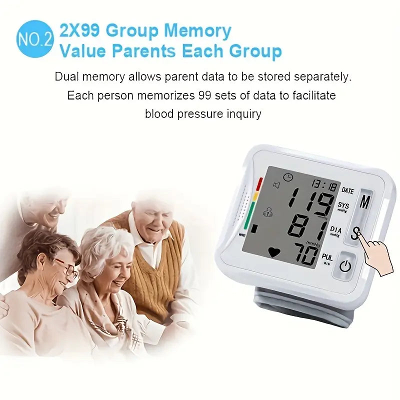 Wrist Blood Pressure Monitor with LCD Display, Adjustable Cuff with Irregular Heartbeat Detection Wellness - DailySale