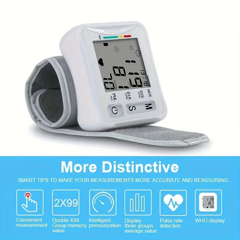 Wrist Blood Pressure Monitor with LCD Display, Adjustable Cuff with Irregular Heartbeat Detection Wellness - DailySale