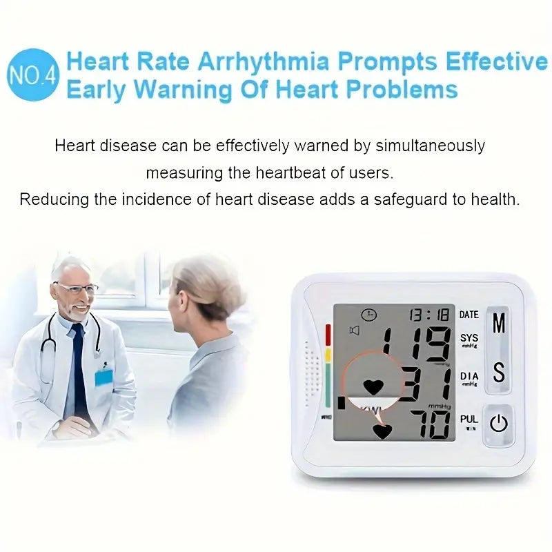 Wrist Blood Pressure Monitor with LCD Display, Adjustable Cuff with Irregular Heartbeat Detection Wellness - DailySale