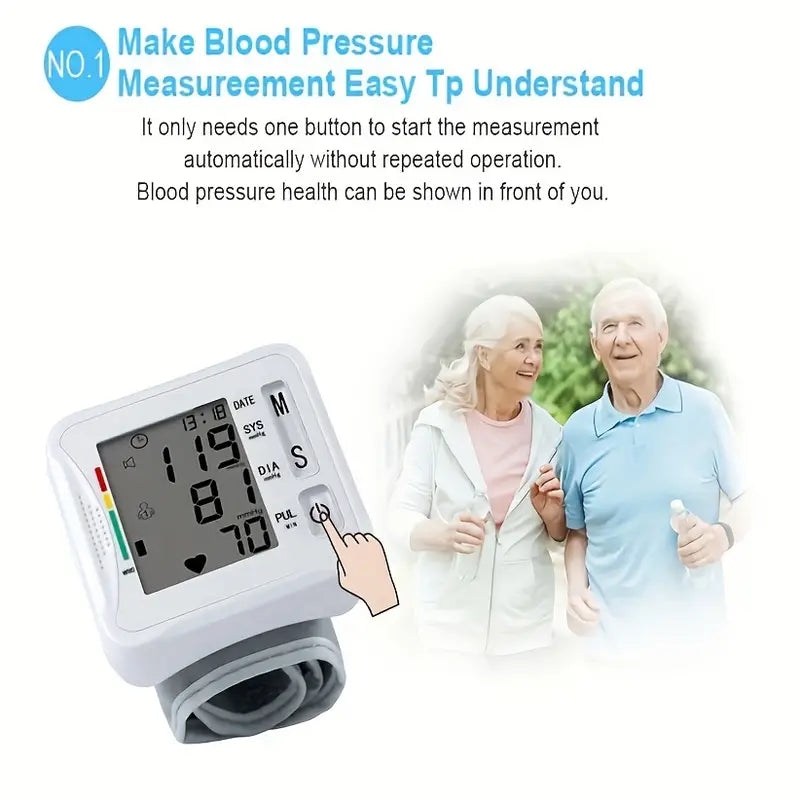 Wrist Blood Pressure Monitor with LCD Display, Adjustable Cuff with Irregular Heartbeat Detection Wellness - DailySale