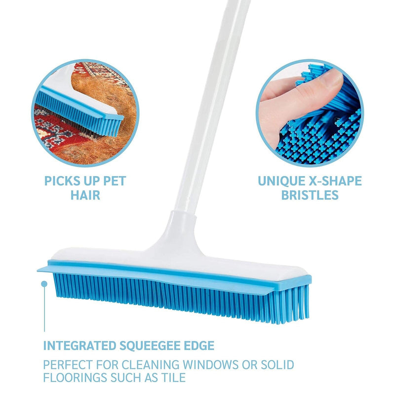 X-Broom All Purpose Rubber Bristle Carpet Broom with Full-Length Squeegee Household Appliances - DailySale